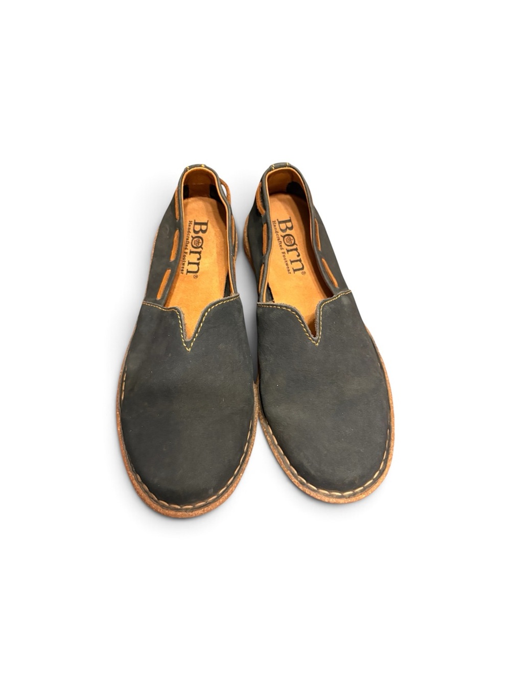 Born Women's Black Slip-On Leather Loafers with Brown Trim